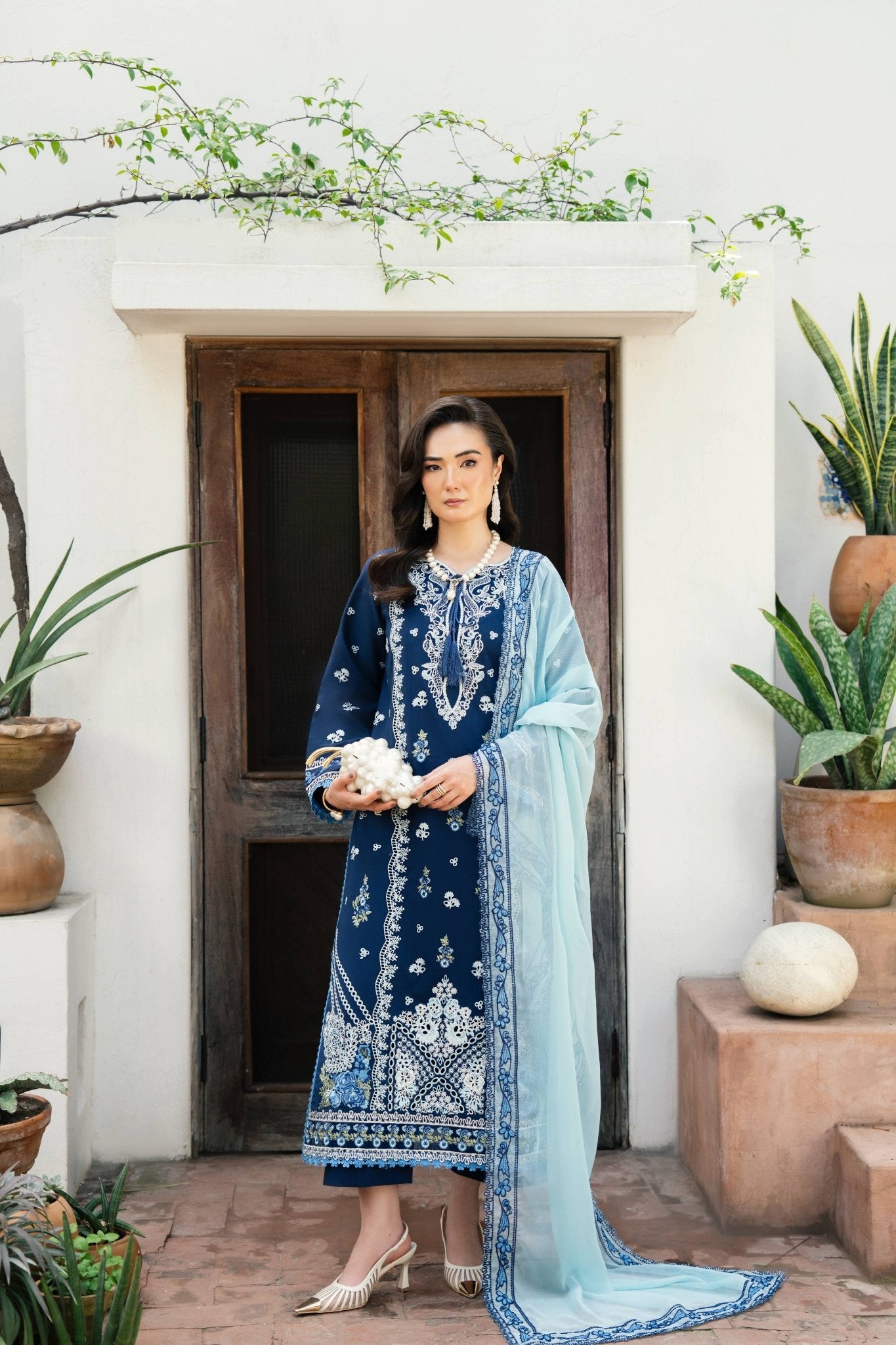 DEEP NAVY LUXURY EMBROIDERED LAWN