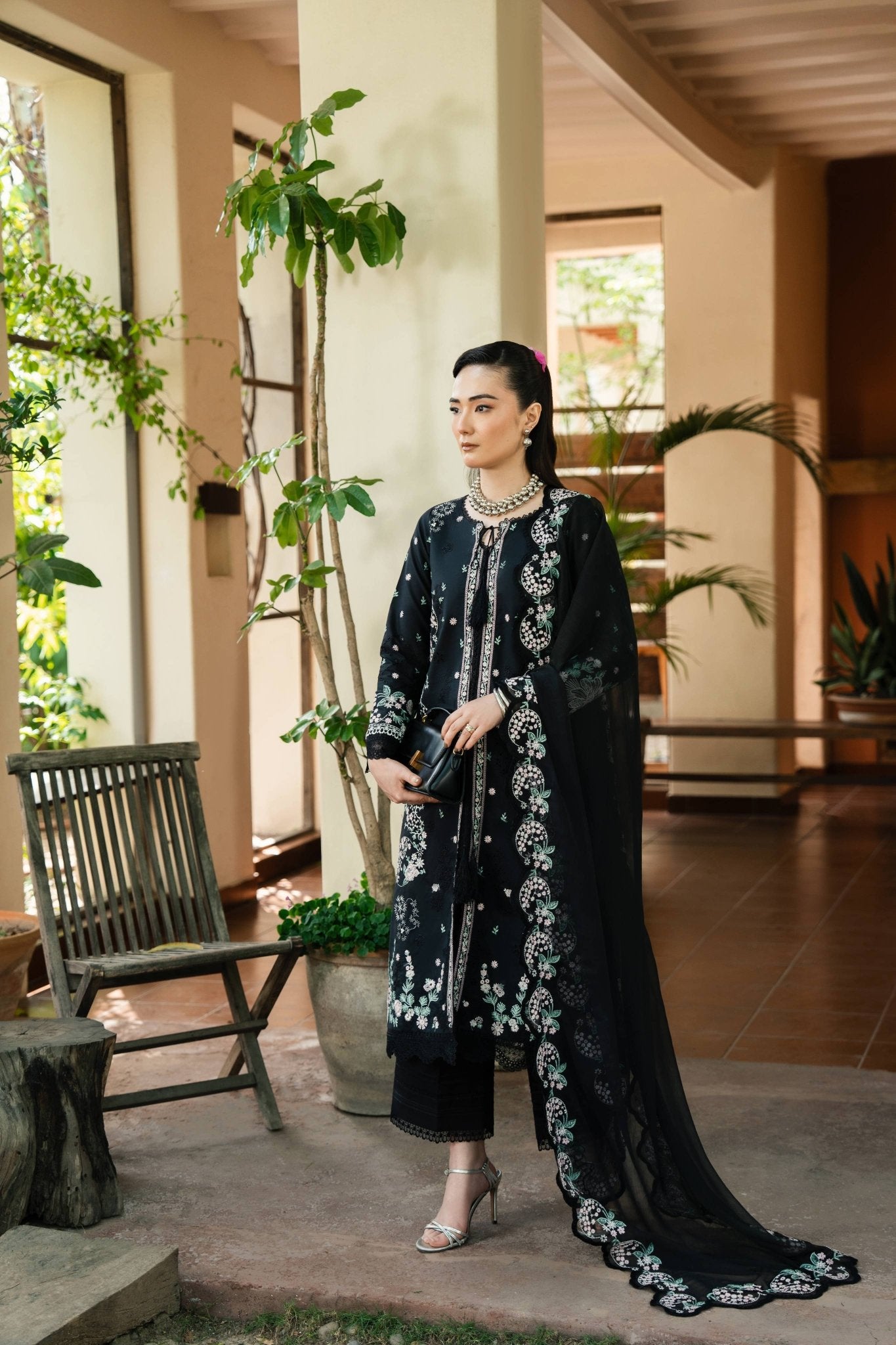 BLACK IVORY LUXURY EMBROIDERED LAWN