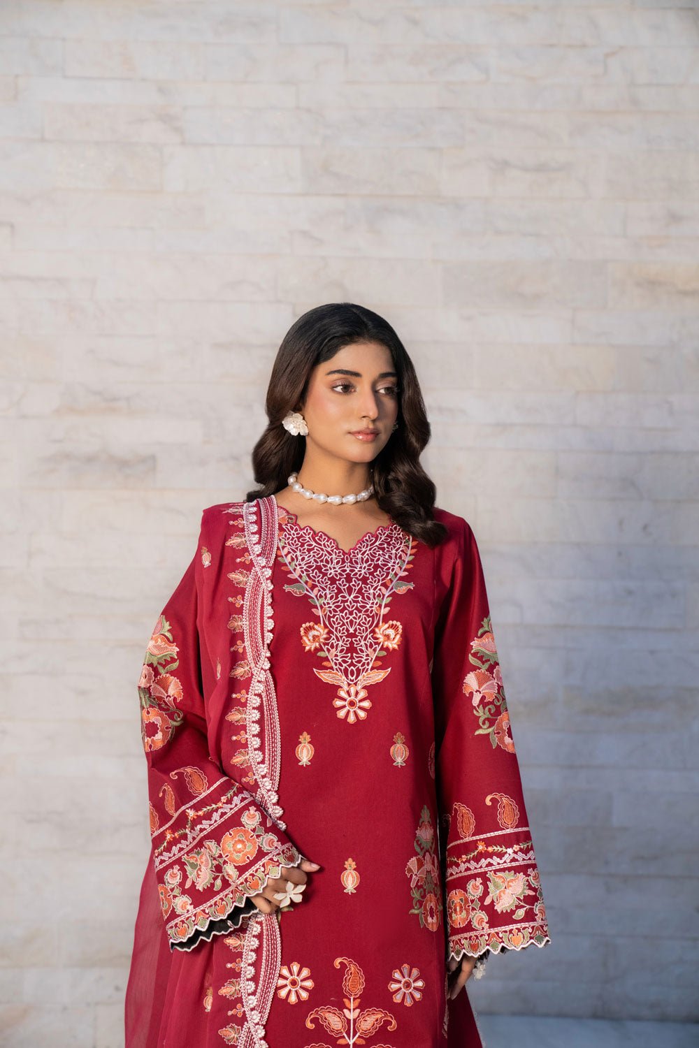 CRIMSON RED LUXURY EMBROIDERED LAWN