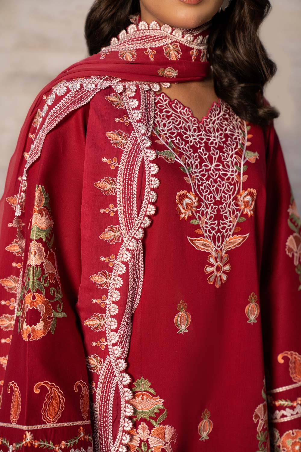 CRIMSON RED LUXURY EMBROIDERED LAWN