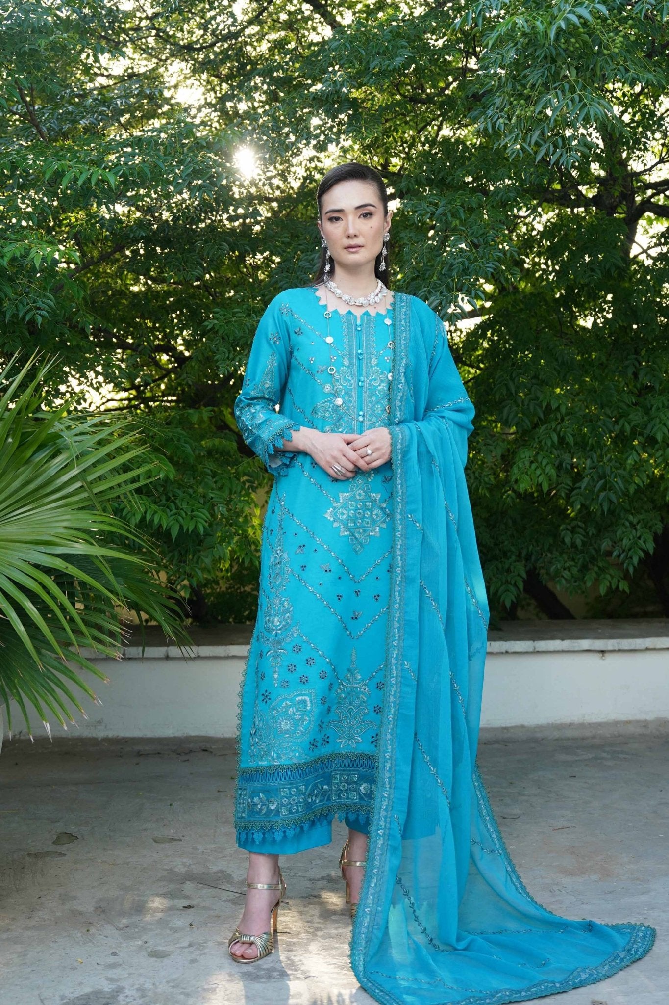 TEAL BLOOM LUXURY EMBROIDERED LAWN